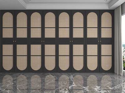 Modern Black Display Shelves With Arched Grid Doors And Elegant Design 3d model