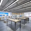 Modern Digital Store Interior With Product Shelves Display Areas And Bright Lighting