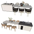 Modern Dining Table Set With Chairs White Tabletop And Side Cabinets 3d model
