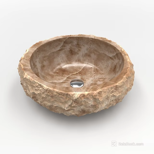Natural Stone Washbasin With Rough Edge Circular Bowl And Textured Surface 3d model 