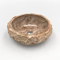 Natural Stone Washbasin With Rough Edge Circular Bowl And Textured Surface