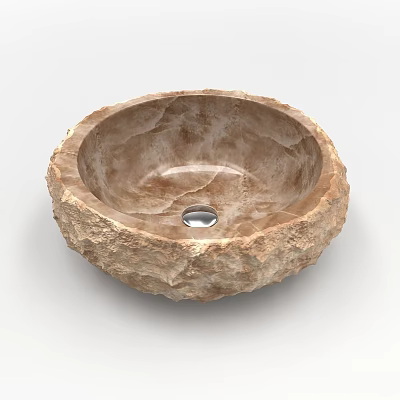 Natural Stone Washbasin With Rough Edge Circular Bowl And Textured Surface 3d model