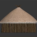 Traditional Thatched Hut With Conical Straw Roof And Wooden Pole Supports