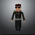 3D Cartoon Character Model Wearing Dark Long Coat Sunglasses And Badges