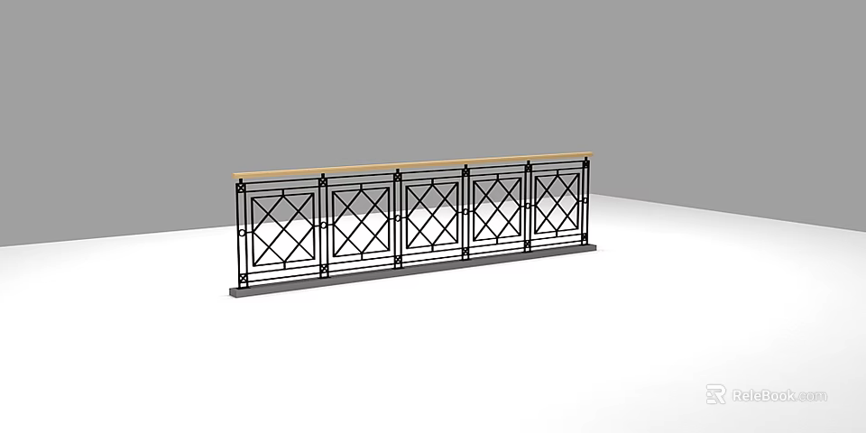 Modern Metal Fence with Geometric Pattern Black Frame and Horizontal Top Rail 3d model 