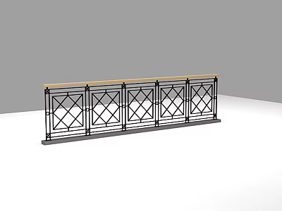 Modern Metal Fence with Geometric Pattern Black Frame and Horizontal Top Rail 3d model