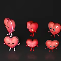 Heart Shaped Decorative Ornament Set with Various Expressions Poses Red Pink Smiling Winking Waving Standing