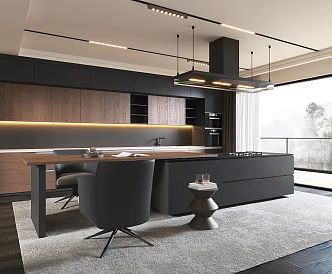 Kitchen Water Bar Open Kitchen Cabinet Kitchen Chandelier High Grade Grey Cabinet 3d model