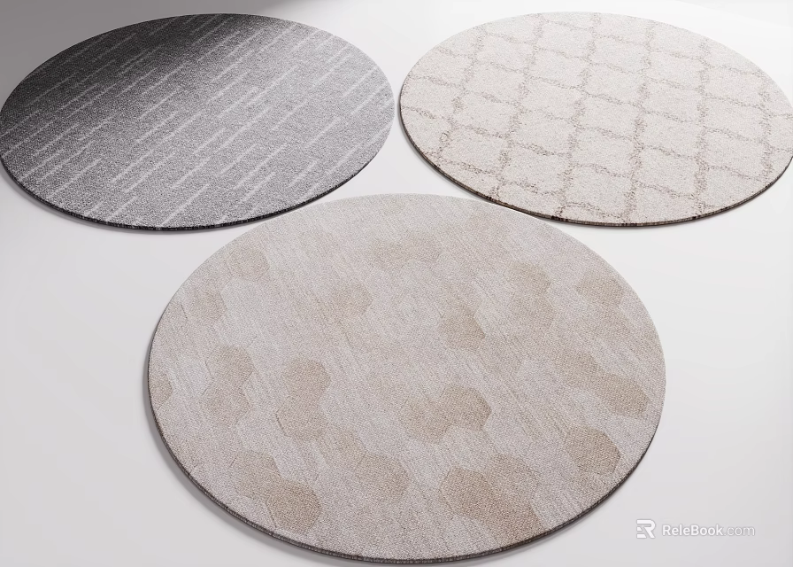 Three Round Area Rugs With Different Patterns 3d model 