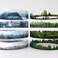 Circular Components Displaying Layered Mountain City Forest And Scenic Views 3d model