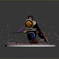 3D Armored Character Model With Dynamic Pink Fragments Shield And Circular Base
