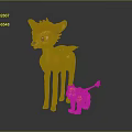 Cute Cartoon Orange Deer With White Spots And Yellow Baby Lion Together