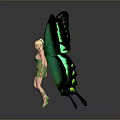 Green Winged Butterfly Fairy With Golden Hair And Elegant Green Outfit