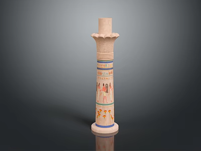 Ancient Egyptian Style Painted Column with Colorful Decorations and Figures 3d model