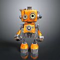 Orange Robot Figure With Large Round Eyes Metallic Body And Mechanical Arms