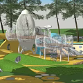 Fun Children's Play Area With Slide Climbing Structure Green Grass And Colorful Design