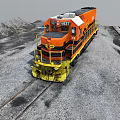 Orange and black train number 1537 CARY with yellow snow plow on railway track