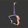 Woman in Pink Top and Purple Leggings Performing Yoga Pose with Strap on Gray Background