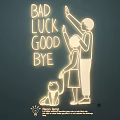 Creative Neon Lamp with Family Silhouette Waving and Bad Luck Good Bye Text