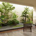 Indoor Landscape with Lush Green Plants Two Brown Chairs and Stack of Books