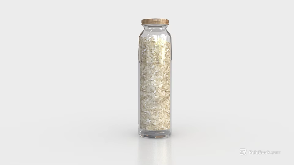 Transparent Ceramic Storage Jar With Wooden Lid And White Grains Inside 3d model 