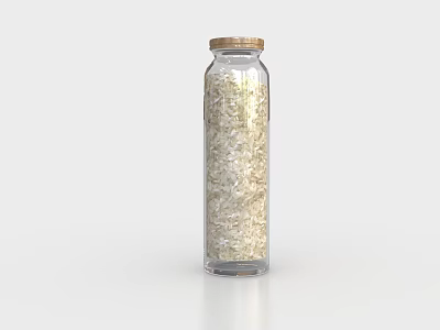 Transparent Ceramic Storage Jar With Wooden Lid And White Grains Inside 3d model
