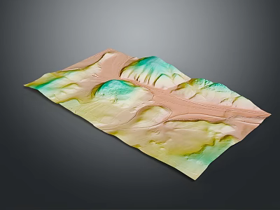 3D Colored Terrain Model With Rolling Hills Green And Brown Landscapes 3d model