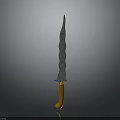 Hand Forged Decorative Knife With Wavy Blade And Wooden Handle
