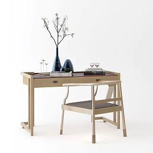 New Chinese Style Desk and Chair 3d model
