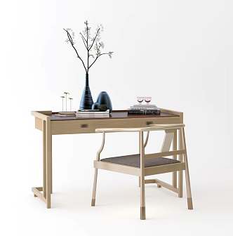 New Chinese Style Desk and Chair 3d model