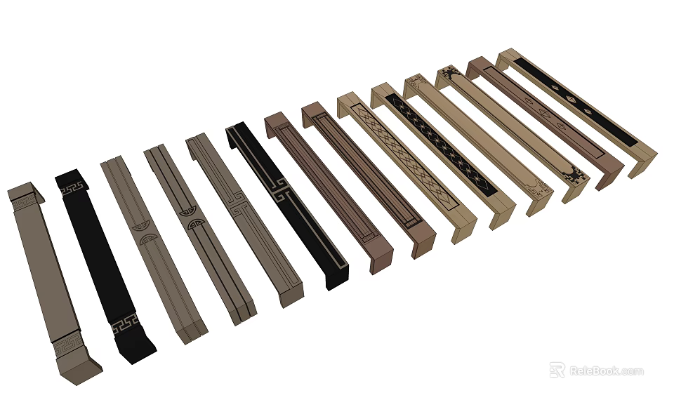 Various Modern Cabinet Handles With Different Colors And Sleek Styles For Drawers 3d model 
