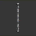 Silver Long Rod Weapon with Multiple Ring Structures and Red Accent Dots 3d model