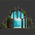 Garden Ornament Design With Stone Structure Greenery Covered Small Waterfall Blue Water And Circular Base