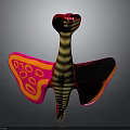Colorful Butterfly With Yellow Black Striped Body And Pink Wings Featuring Circular Patterns