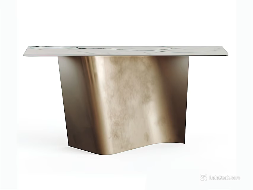 Sleek Modern Console Table With Curved Metal Base And Smooth Marble Top For Interior Design 3d model 
