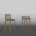 Modern Bar Stools With Rattan Backrest Wooden Legs And Colored Seats