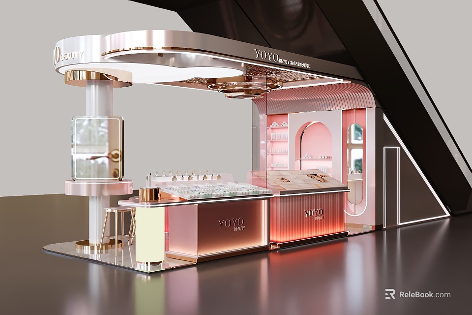 Elegant VOGUE Jewelry Display Counter Design With Glass Cases And Illuminated Shelves 3d model 