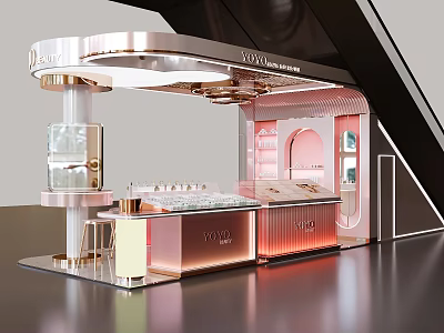 Elegant VOGUE Jewelry Display Counter Design With Glass Cases And Illuminated Shelves 3d model