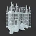 White Ornate Birdcage Decorative Model With Intricate Mesh Structure And Spires