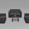 Modern Black Sofa And Glass Coffee Table Set With Red Flower Accent 3d model