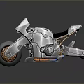 Futuristic Silver Motorcycle With Sleek Metallic Body And Aerodynamic Design