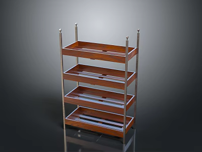 Wooden Multi Tier Storage Shelf With Metal Frame And Open Design 3d model
