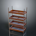 Wooden Multi Tier Storage Shelf With Metal Frame And Open Design