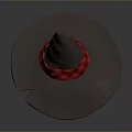 Gray Witch Hat With Pointed Top And Red Plaid Band For Halloween Costume