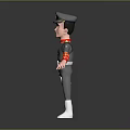 Cartoon Figure In Gray Uniform Red Cuff Details Black Cap White Belt Open Arms Pose