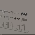 Modern Stainless Steel Faucets in Various Designs Displayed on Wall and Shelf