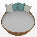 Modern Round Woven Rattan Single Sofa With Gray And Teal Decorative Cushions