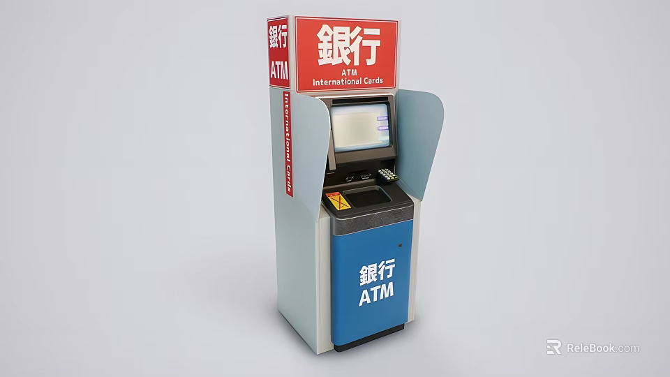 Public Bank ATM Machine With International Card Support And Red Blue Design 3d model 