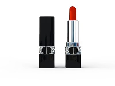Luxury Perfume Cosmetics Red Lipstick With Black Case And Silver Decoration 3d model