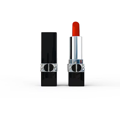 Luxury Perfume Cosmetics Red Lipstick With Black Case And Silver Decoration 3d model